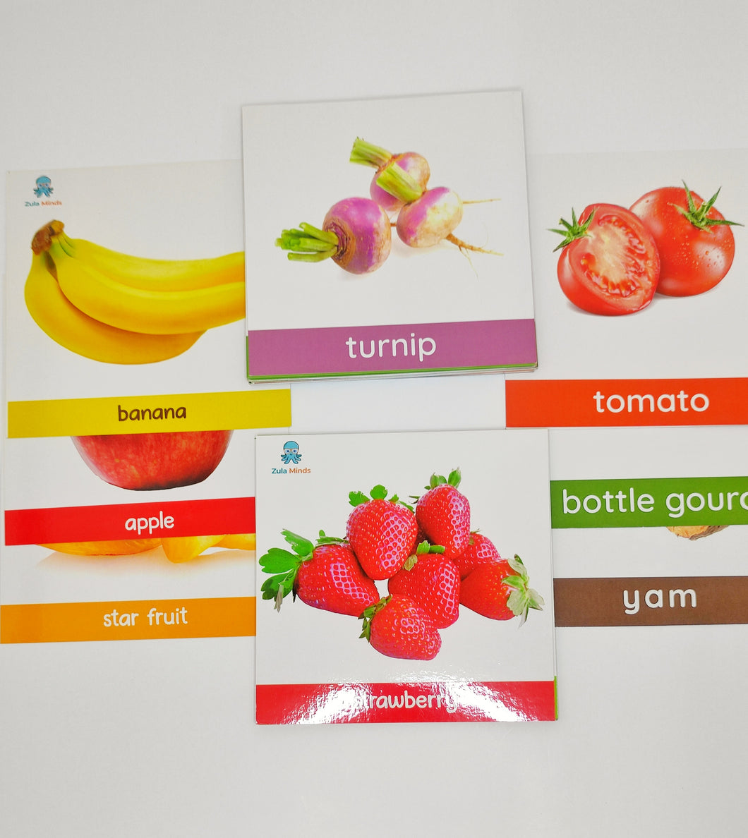 ZulaMinds Fruits and Vegetables Flash Cards Combo